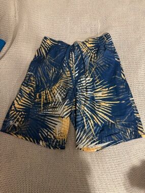 Under Armour Navy and Mustard Palm-Print Swim Trunks